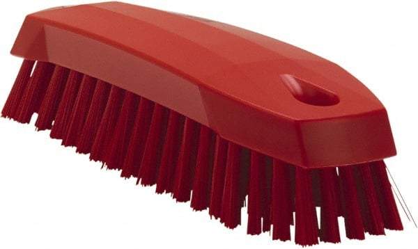 Vikan - 1" Bristle Length, Polyester Scrub Brush - 6-1/4" Long x 7" Wide Head, 7" OAL, Red, Polypropylene Block - Strong Tooling