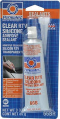 Permatex - 3 oz Tube Clear RTV Silicone Joint Sealant - -75 to 400°F Operating Temp, 24 hr Full Cure Time - Strong Tooling