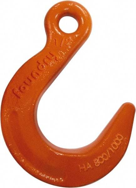 CM - Chain Grade 100, 22,600 Lbs. Load Limit Eye Foundry Hook - 2.03 Inch Hook Throat, 6-1/2 Inch Reach, 1.31 Inch Eye Inside Diameter, 5/8 Inch Chain Diameter, 9.66 Inch Overall Length, 0.88 Inch Eye Thickness - Strong Tooling