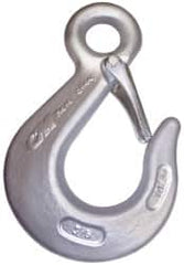 CM - Chain Grade 100, 35,300 Lbs. Load Limit Eye Sling Hook with Latch - 4-1/2 Inch Hook Throat, 9-1/4 Inch Reach, 1-1/2 Inch Eye Inside Diameter, 3/4 Inch Chain Diameter, 12.81 Inch Overall Length, 1 Inch Eye Thickness - Strong Tooling