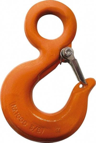 CM - Chain Grade 100, 8,800 Lbs. Load Limit Eye Rigging Hook with Latch - 1.19 Inch Hook Throat, 4.67 Inch Reach, 1-1/4 Inch Eye Inside Diameter, 3/8 Inch Chain Diameter, 6.55 Inch Overall Length, 0.63 Inch Eye Thickness - Strong Tooling