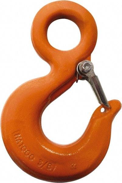 CM - Chain Grade 100, 22,600 Lbs. Load Limit Eye Rigging Hook with Latch - 1.78 Inch Hook Throat, 7.31 Inch Reach, 2 Inch Eye Inside Diameter, 5/8 Inch Chain Diameter, 10.07 Inch Overall Length, 0.94 Inch Eye Thickness - Strong Tooling