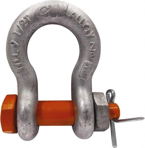 CM - 5/16" Nominal Chain Size, 0.75 Ton Carbon Steel Bolt Anchor Shackle - 15/32" Diam, 3/8" Pin Diam, 17/32" Wide Inside Jaw, 25/32" Inside Width - Strong Tooling