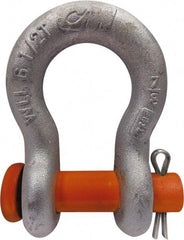 CM - 3/8" Nominal Chain Size, 1 Ton Carbon Steel Round Anchor Shackle - 17/32" Diam, 7/16" Pin Diam, 21/32" Wide Inside Jaw, 15/16" Inside Width - Strong Tooling