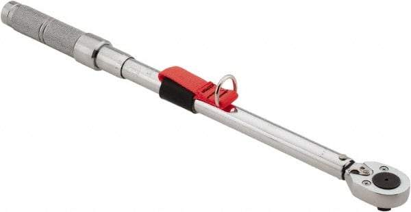 Proto - 1/2" Drive Micrometer Ratchet Head Tethered Torque Wrench - 40 N/m to 200 N/m Torque, 21-1/2" OAL, 1 N/m Graduation, Pear Head - Strong Tooling