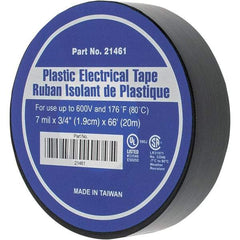 Value Collection - 3/4" x 66', Black Vinyl Electrical Tape - 7 mil Thick - Strong Tooling