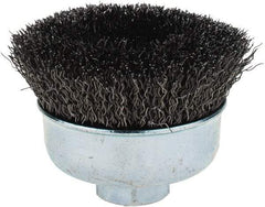 Weiler - 3" Diam, 5/8-11 Threaded Arbor, Steel Fill Cup Brush - 0.014 Wire Diam, 7/8" Trim Length, 14,000 Max RPM - Strong Tooling