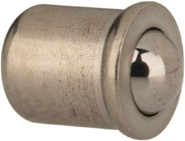 HALDER - 5mm Body Length x 4mm Body Diam, 2.5 N Init to 6 N Final End Force, Stainless Steel Press Fit Ball Plunger - 3mm Ball Diam, 1mm Max Ball Reach, 0.1mm Tolerance, 0.9mm Flange Thickness - Strong Tooling