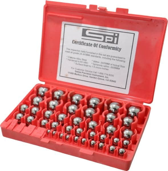 SPI - 1 to 25mm Diameter, Chrome Steel, Gage Ball Set - 0.0001 Inch Tolerance, Grade 24 Accuracy, 25 Pairs - Strong Tooling