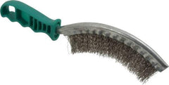 Made in USA - 1" Trim Length Stainless Steel Scratch Stain Steel Brush - 5-1/2" Brush Length, 10" OAL, 1" Trim Length, Plastic Ergonomic Handle - Strong Tooling