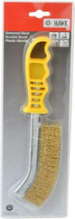 Made in USA - 1" Trim Length Brass Scratch Brass Brush - 5-1/2" Brush Length, 10" OAL, 1" Trim Length, Plastic Ergonomic Handle - Strong Tooling