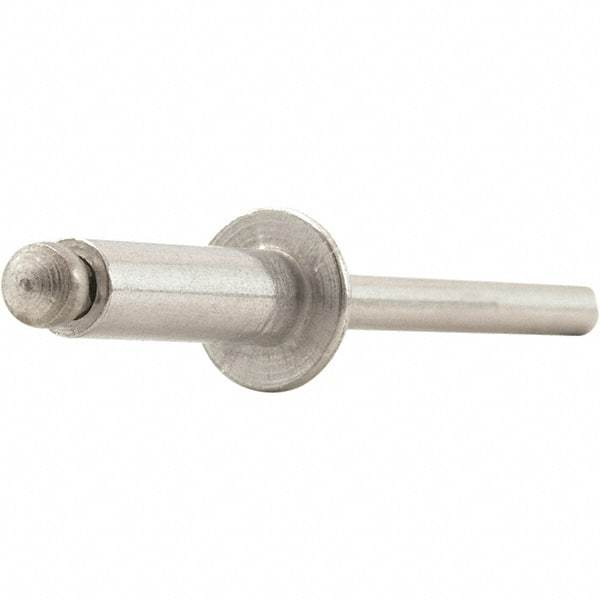 STANLEY Engineered Fastening - Size 6 Dome Head Aluminum Open End Blind Rivet - Aluminum Mandrel, 0.062" to 1/8" Grip, 3/16" Head Diam, 0.192" to 0.196" Hole Diam, 0.116" Body Diam - Strong Tooling