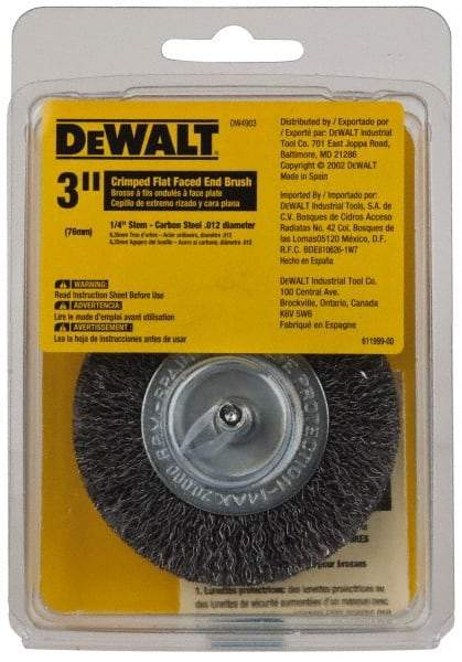 DeWALT - 3" Brush Diam, Flat Faced, End Brush - 1/4" Diam Shank, 20,000 Max RPM - Strong Tooling