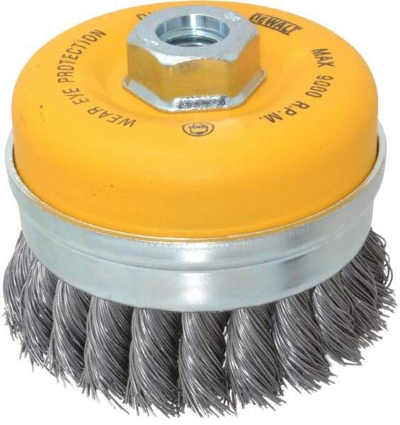 DeWALT - 4" Diam, 5/8-11 Threaded Arbor, Steel Fill Cup Brush - 0.023 Wire Diam, 9,000 Max RPM - Strong Tooling