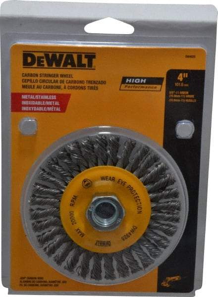 DeWALT - 4" OD, 5/8-11 Arbor Hole, Knotted Steel Wheel Brush - 0.02" Filament Diam, 20,000 RPM - Strong Tooling