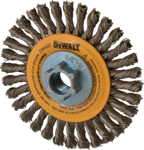 DeWALT - 4" OD, 5/8-11 Arbor Hole, Knotted Stainless Steel Wheel Brush - 0.02" Filament Diam, 20,000 RPM - Strong Tooling