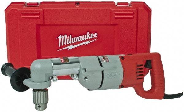 Milwaukee Tool - 1/2" Keyed Chuck, 600 RPM, D-Handle Electric Drill - 7 Amps, 120 Volts, Reversible, Includes 3/16" Socket Wrench, 9/16" Open End Wrench, RAD Assembly, Side Handle - Strong Tooling