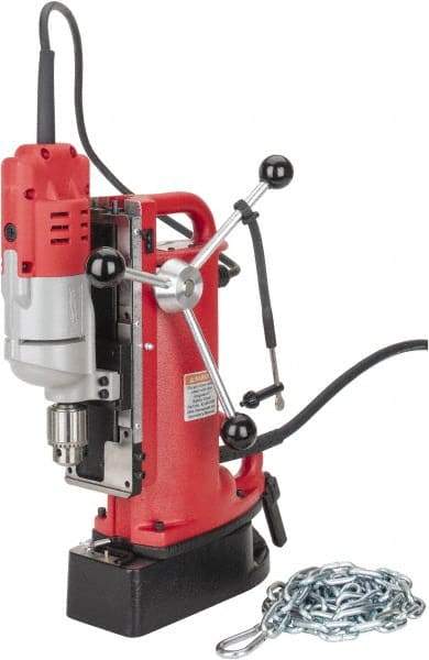 Milwaukee Tool - 1/2" Chuck, 9" Travel, Portable Electromagnetic Drill Press - 600 RPM, 7.2 Amps, 120 Volts, 9' Cord Length - Strong Tooling