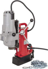 Milwaukee Tool - 1-1/4" Chuck, 11" Travel, Portable Electromagnetic Drill Press - 375 & 750 RPM, 12.5 Amps, 120 Volts, 9' Cord Length - Strong Tooling