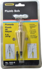 General - 4-1/2 Inch Long, 1-3/16 Inch Diameter Brass Plumb Bob - 8 Ounce, Has Replacable Tip - Strong Tooling