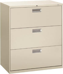 Hon - 36" Wide x 40.88" High x 19-1/4" Deep, 3 Drawer Lateral File - Steel, Light Gray - Strong Tooling