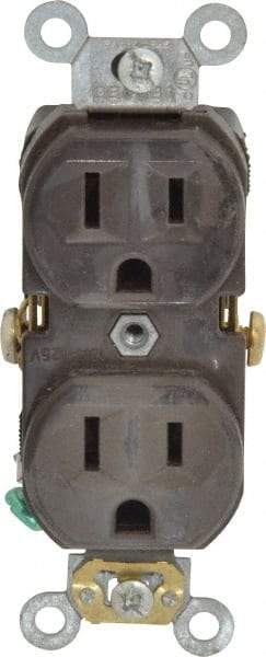 Leviton - 125 VAC, 15 Amp, 5-15R NEMA Configuration, Brown, Specification Grade, Self Grounding Duplex Receptacle - 1 Phase, 2 Poles, 3 Wire, Flush Mount, Tamper Resistant - Strong Tooling