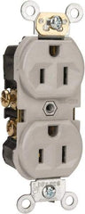 Leviton - 125 VAC, 15 Amp, 5-15R NEMA Configuration, Gray, Specification Grade, Self Grounding Duplex Receptacle - 1 Phase, 2 Poles, 3 Wire, Flush Mount, Tamper Resistant - Strong Tooling