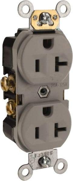 Leviton - 125 VAC, 20 Amp, 5-20R NEMA Configuration, Gray, Specification Grade, Self Grounding Duplex Receptacle - 1 Phase, 2 Poles, 3 Wire, Flush Mount, Tamper Resistant - Strong Tooling