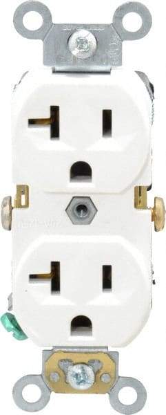 Leviton - 125 VAC, 20 Amp, 5-20R NEMA Configuration, White, Specification Grade, Self Grounding Duplex Receptacle - 1 Phase, 2 Poles, 3 Wire, Flush Mount, Tamper Resistant - Strong Tooling