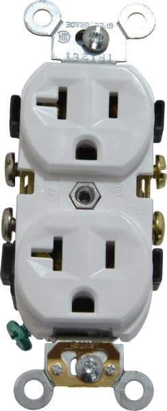 Leviton - 125 VAC, 20 Amp, 5-20R NEMA Configuration, White, Specification Grade, Self Grounding Duplex Receptacle - 1 Phase, 2 Poles, 3 Wire, Flush Mount, Tamper Resistant - Strong Tooling