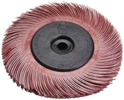 3M - 6" Diam, 7/16" Max Face Width, Plain Hole Radial Bristle Brush - 220 Grit, Very Fine Grade, 10,000 Max RPM, Red - Strong Tooling