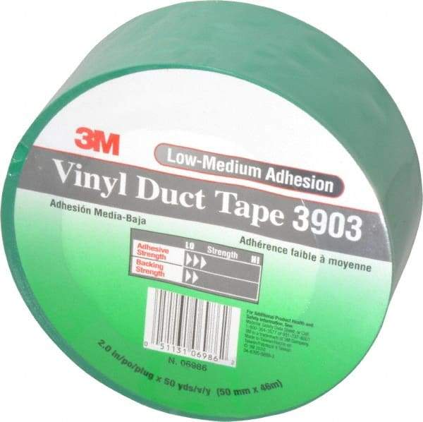 3M - 2" x 50 Yds Green Duct Tape - 6.5 mil, Rubber Adhesive, Vinyl Backing, 12.6 Lb/ln Tensile Strength, 200°F Max, Series 3903 - Strong Tooling