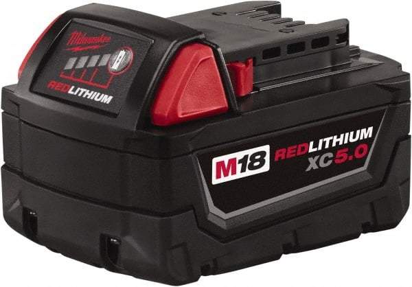 Milwaukee Tool - 18 Volt Lithium-Ion Power Tool Battery - 5 Ahr Capacity, 110 min Charge Time, Series M18 RED - Strong Tooling