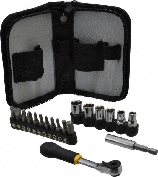 General - 18 Piece, Screwdriver Mini-Ratchet Bit Kit - #1 & #2 Phillips, 0.05 to 1/4" Hex, T15 & T20 Torx - Strong Tooling