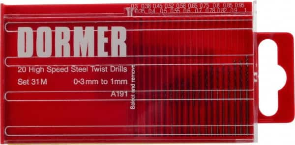 DORMER - 0.3 to 1mm, 118° Point, Oxide Finish, High Speed Steel Jobber Length Drill Bit Set - Strong Tooling