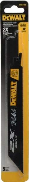 DeWALT - 8" Long x 1" Thick, Bi-Metal Reciprocating Saw Blade - Straight Profile, 14 to 18 TPI, Toothed Edge - Strong Tooling