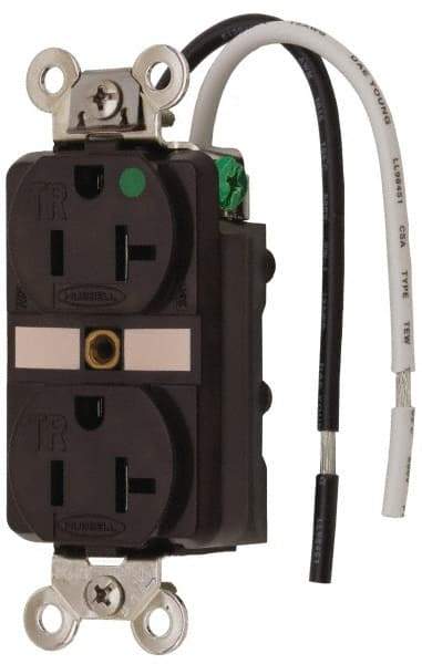 Hubbell Wiring Device-Kellems - 125 VAC, 20 Amp, 5-20R NEMA Configuration, Brown, Hospital Grade, Self Grounding Duplex Receptacle - 1 Phase, 2 Poles, 3 Wire, Flush Mount, Chemical, Corrosion and Impact Resistant, Tamper Resistant - Strong Tooling