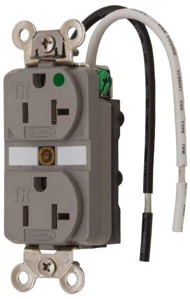 Hubbell Wiring Device-Kellems - 125 VAC, 20 Amp, 5-20R NEMA Configuration, Gray, Hospital Grade, Self Grounding Duplex Receptacle - 1 Phase, 2 Poles, 3 Wire, Flush Mount, Chemical, Corrosion and Impact Resistant, Tamper Resistant - Strong Tooling