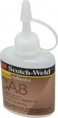 3M - 1 oz Bottle Clear Instant Adhesive - Series CA-8, 5 to 40 sec Fixture Time, 24 hr Full Cure Time, Bonds to Cardboard, Cork Board, Fabric, Fiberglass, Foam, Metal, Paper, Plastic, Rubber & Vinyl - Strong Tooling