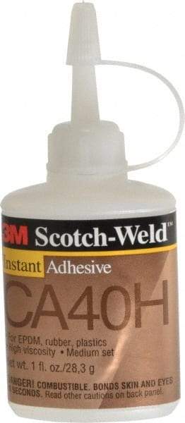 3M - 1 oz Bottle Yellow Instant Adhesive - Series CA40H, 5 to 40 sec Fixture Time, 24 hr Full Cure Time, Bonds to Cardboard, Cork Board, Fabric, Fiberglass, Foam, Metal, Paper, Plastic, Rubber & Vinyl - Strong Tooling