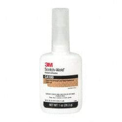 3M - 1 oz Bottle Clear Instant Adhesive - Series CA100, 20 to 70 sec Fixture Time, 24 hr Full Cure Time, Bonds to Cardboard, Cork Board, Fabric, Fiberglass, Foam, Metal, Plastic, Rubber & Vinyl - Strong Tooling