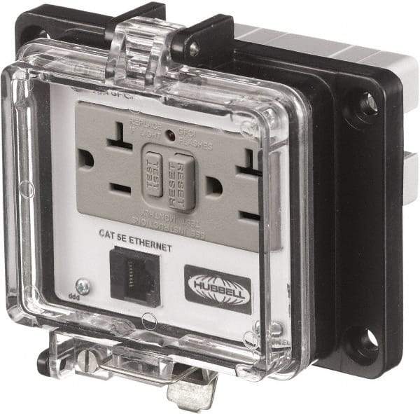 Hubbell Wiring Device-Kellems - 1 Port, 3 Power Receptacle, Ethernet, Clear Data Port Receptacle - 4.79 Inch Long x 1.61 Inch Deep x 5.8 Inch Wide, Aluminum, Surface Mount, Gray - Strong Tooling