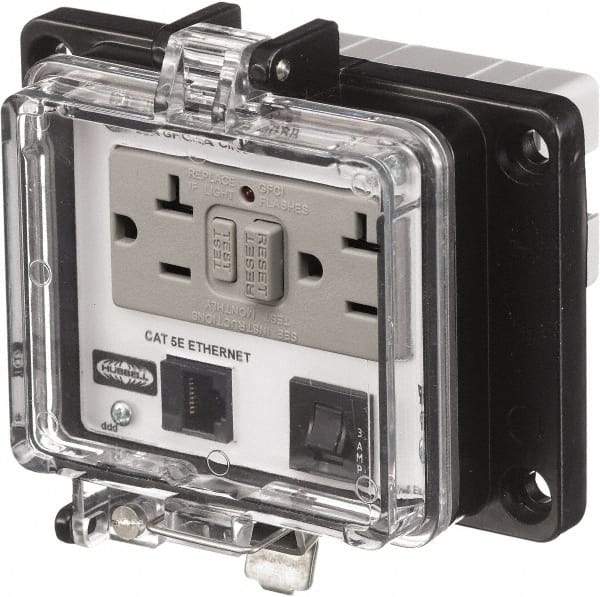 Hubbell Wiring Device-Kellems - 1 Port, 3 Power Receptacle, Ethernet, Clear Data Port Receptacle - 4.79 Inch Long x 1.61 Inch Deep x 5.08 Inch Wide, Aluminum, Surface Mount, Gray - Strong Tooling