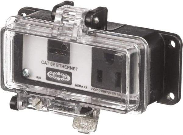 Hubbell Wiring Device-Kellems - 1 Port, 1 Power Receptacle, Ethernet, Clear Data Port Receptacle - 3.2 Inch Long x 1.6 Inch Deep x 4.45 Inch Wide, Aluminum, Surface Mount, Gray - Strong Tooling