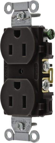 Hubbell Wiring Device-Kellems - 125 Volt, 15 Amp, 5-15R NEMA Configuration, Black, Specification Grade, Self Grounding Duplex Receptacle - 1 Phase, 2 Poles, 3 Wire, Flush Mount - Strong Tooling