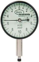 Mahr - 0.05" Range, 0-10-0 Dial Reading, 0.0005" Graduation Dial Drop Indicator - 1-1/4" Dial, 0.02" Range per Revolution, 0.0005" Accuracy, Revolution Counter - Strong Tooling