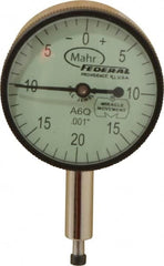 Mahr - 0.1" Range, 0-20-0 Dial Reading, 0.001" Graduation Dial Drop Indicator - 1-1/4" Dial, 0.04" Range per Revolution, 0.001" Accuracy, Revolution Counter - Strong Tooling