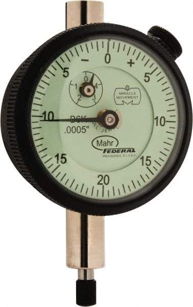 Mahr - 0.1" Range, 0-20-0 Dial Reading, 0.0005" Graduation Dial Drop Indicator - 1-3/4" Dial, 0.04" Range per Revolution, 0.0005" Accuracy, Revolution Counter - Strong Tooling