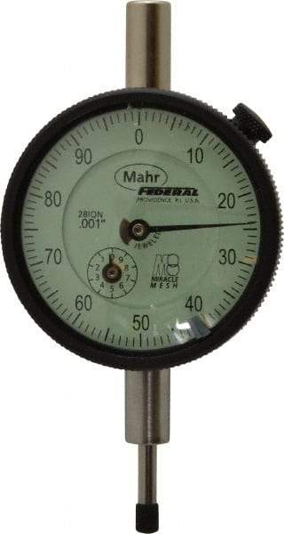 Mahr - 1/2" Range, 0-100 Dial Reading, 0.001" Graduation Dial Drop Indicator - 2-1/4" Dial, 0.1" Range per Revolution, 0.001" Accuracy, Revolution Counter - Strong Tooling