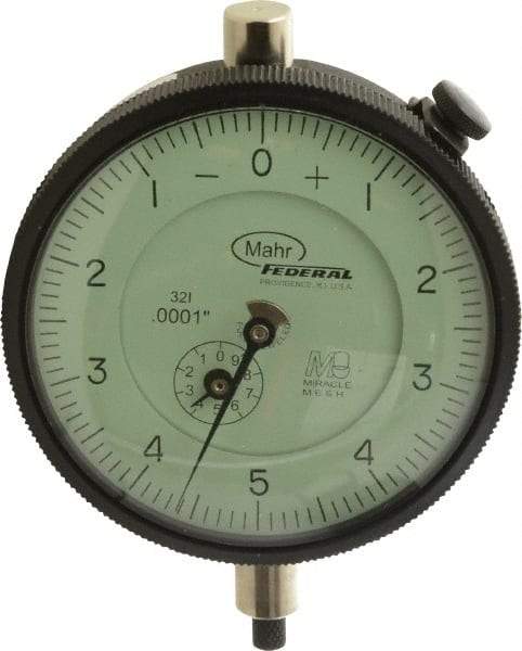 Mahr - 0.025" Range, 0-5-0 Dial Reading, 0.0001" Graduation Dial Drop Indicator - 2-3/4" Dial, 0.01" Range per Revolution, 0.0001" Accuracy, Revolution Counter - Strong Tooling